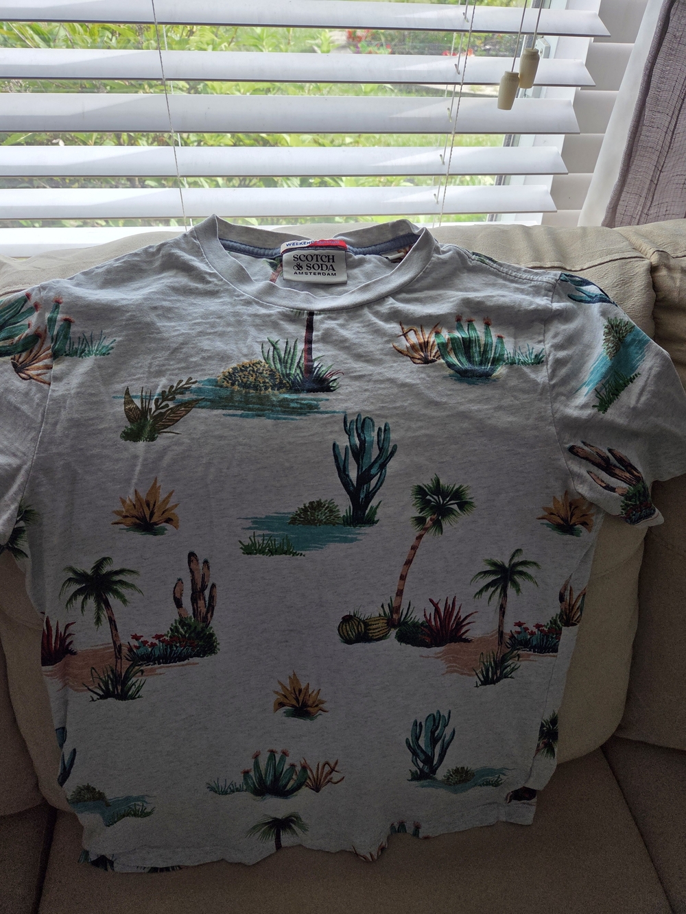 Scotch & Soda Men's Light Gray Desert Oasis Print Crewneck Tee